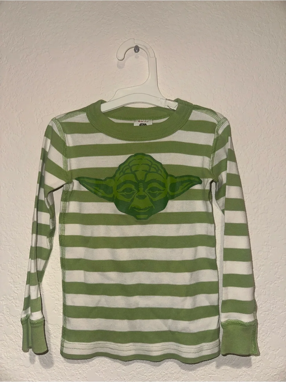 Hanna Andersson Star Wars Green & White Striped Yoda Long-Sleeve PJ Tee 3T
